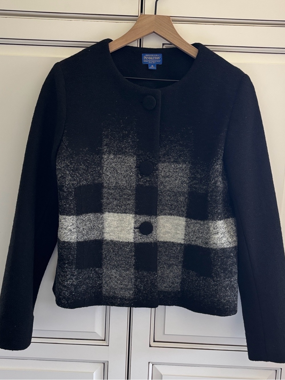 Pendleton Black Wool Plaid Jacket Blazer Lined Button Womens Size Petite Medium